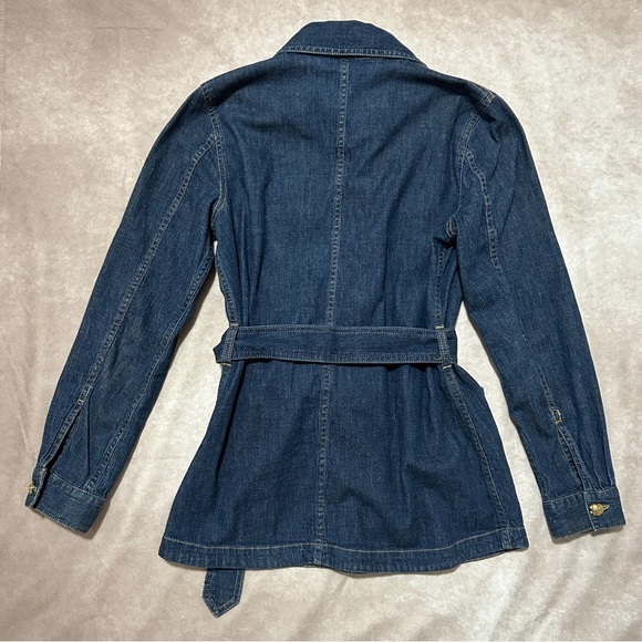 Lauren Ralph Lauren Dark Blue Wash Belted Denim Jacket Embroidered Patches 2 - Picture 4 of 9